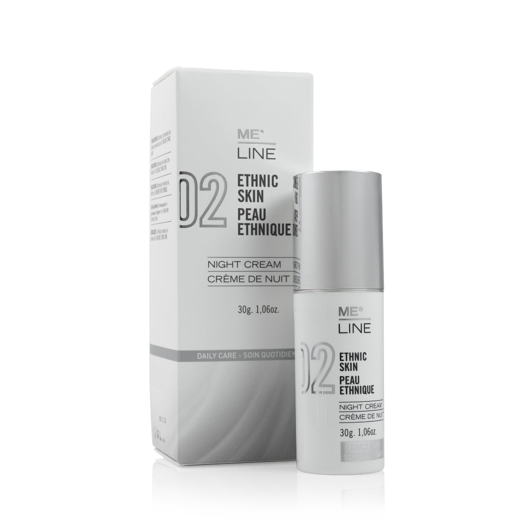Crème de nuit ME LINE Peau Ethnique 02, soin éclaircissant et régénérant pour uniformiser le teint pendant le sommeil.