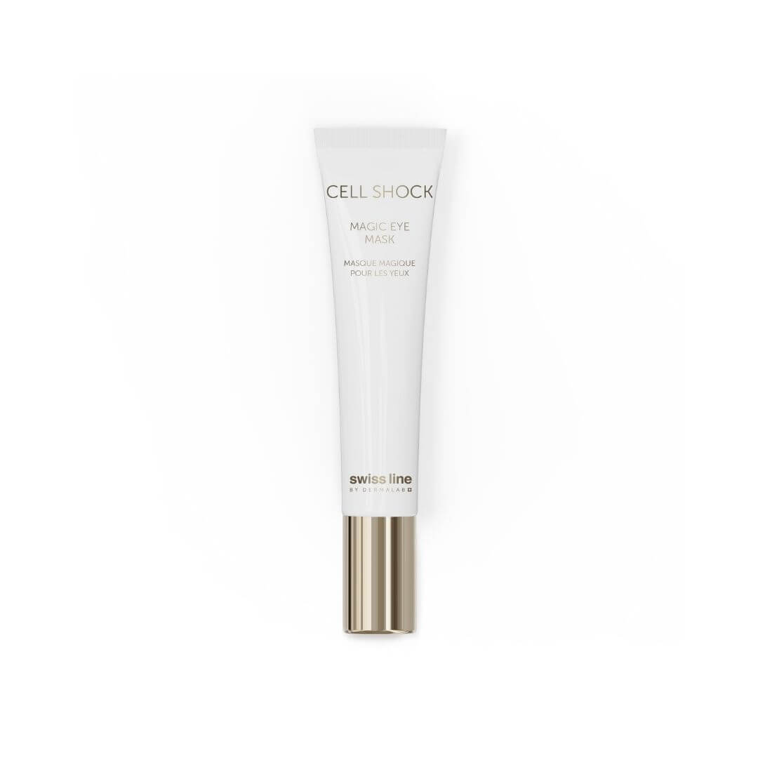 Masque magique pour les yeux Cell Shock Swissline, soin contour des yeux en tube, effet lissant et défatiguant.