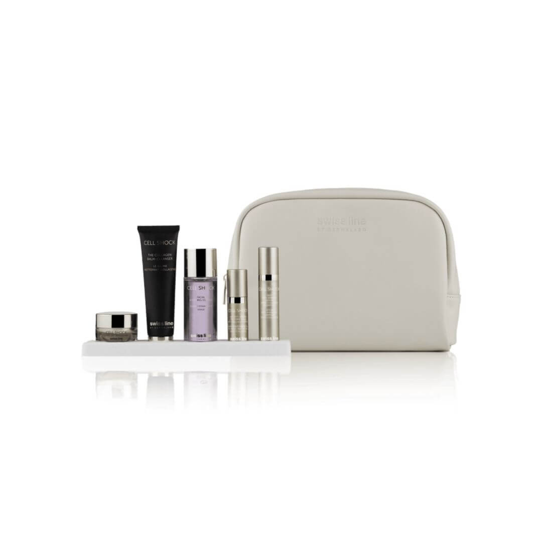 Trousse Cell Shock Swiss Line au collagène pour hydrater, raffermir et revitaliser la peau. Soins experts pour une peau plus lisse et éclatante.
