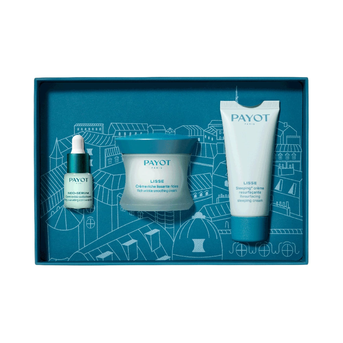Coffret Lisse PAYOT 2026 de soins anti-rides avec Néo-Sérum, crème riche et Sleeping Crème, disponible sur la boutique en ligne de Concept Beauté.