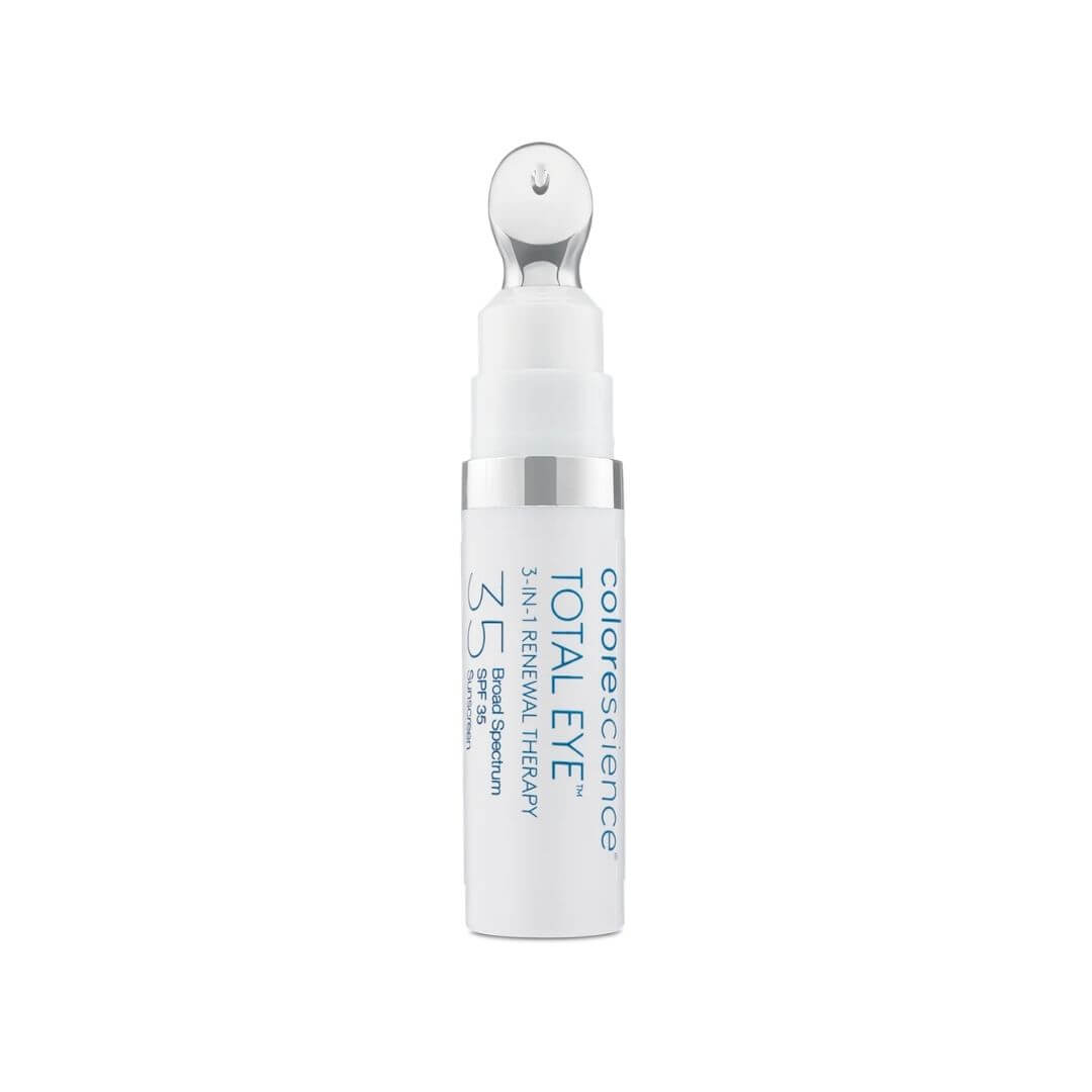 Soin contour des yeux Colorescience Total Eye 3-en-1 SPF 35, illumine, lisse et protège le regard, Concept Beauté Cap-Rouge, Charlesbourg et Lac-Beauport ou disponible sur la boutique en ligne de Concept Beauté